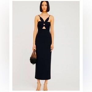 Torn by Ronny Kobo Black Midi Cutout Slip Dress